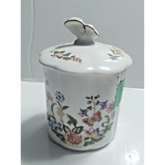 Aynsley Vintage Bone China Cottage Garden - Lidded Jam Pot Butterfly Handle 5" - Picture 9 of 14